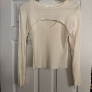 Cream Ribbed Long Sleeve Top